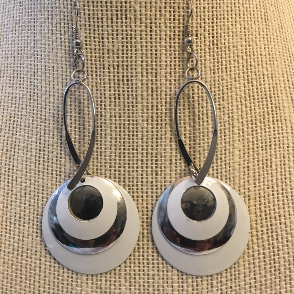 Silver Tone and White Earrings